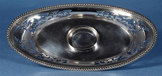 A Victorian silver and cut glass inkstand, by Haseler & Bill, length 211mm, weight tray only 5.4oz/170g